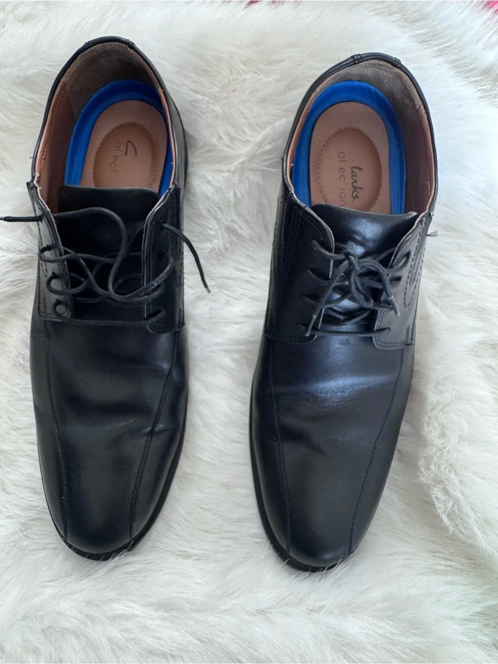 Clarks Black Leather Lace-Up Oxford Dress Shoes